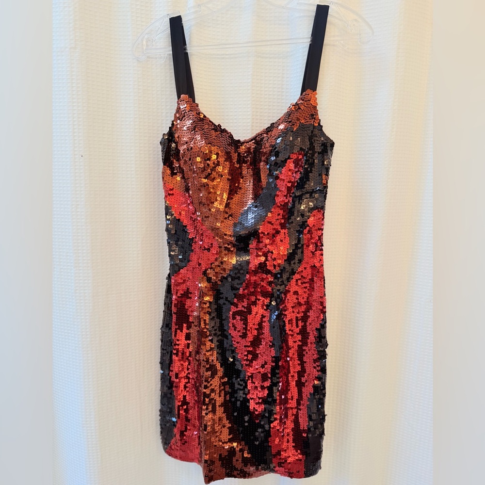 Jovani Sequin Party Dress - Size 2 “Flames”Black, Red and Bronze.Prom perfect!